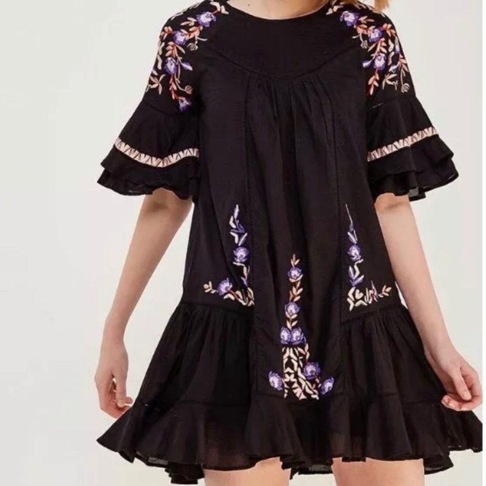 Free People Pavlo Embroidered Dress Women's Size S Babydoll Mini Floral Boho - Picture 3 of 12